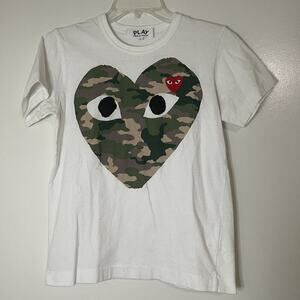 Comme des Garcons PLAY Camo heart crew neck white tshirt japan Large